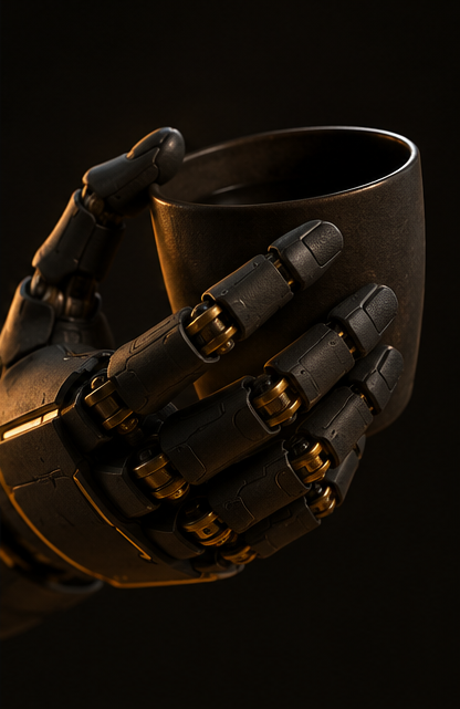 Close-up of H1 articulated hand with honey accent lighting
